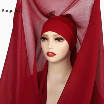 Magnetic Chiffon Hijab with Built-In Magnets & Undercap – Solid Color Easy Wear (18 Colors)