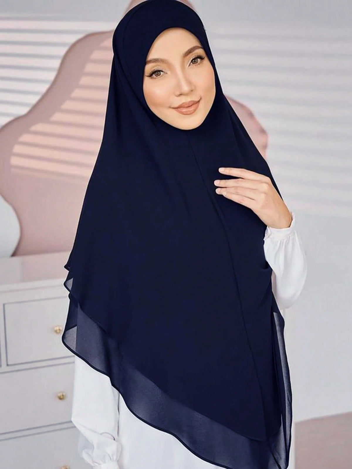 Double-Layer Instant Hijab – Solid-Color Headscarf