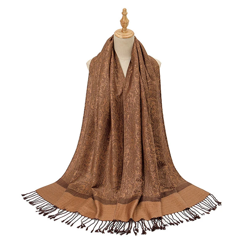 Women's Jacquard Tassel Hijab Scarf – Floral Pashmina Shawl