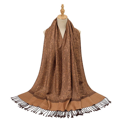 Women's Jacquard Tassel Hijab Scarf – Floral Pashmina Shawl