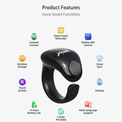 Smart Electronic Tasbeeh Ring – Wireless Charging, IP67 Waterproof | Zikr Counter