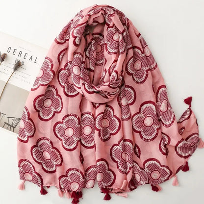 Printed Tassel Hijab Scarf & Shawl for Women | 88×180cm Bohemian Wrap | 60 Designs