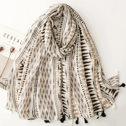 Printed Tassel Hijab Scarf & Shawl for Women | 88×180cm Bohemian Wrap | 60 Designs