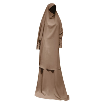 2-Piece Abaya & Long Skirt Set – Soft Stretch Muslim Women’s Prayer Garment | Jilbab Khimar | 8 Colors