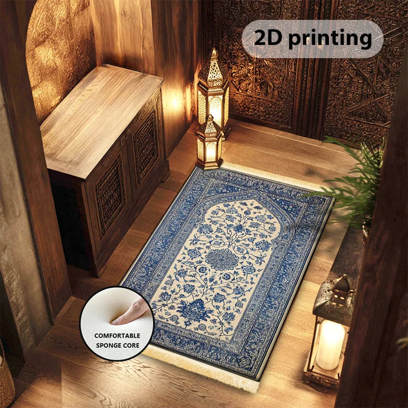 Islamic Fringed Prayer Mat – Soft, Machine-Washable Flannel Rug for Home & Pilgrimage | 2 Sizes