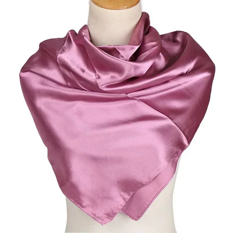 Satin Silk Square Hijab Scarf for Women | 90×90cm Shiny Solid Wrap | 32 Colors