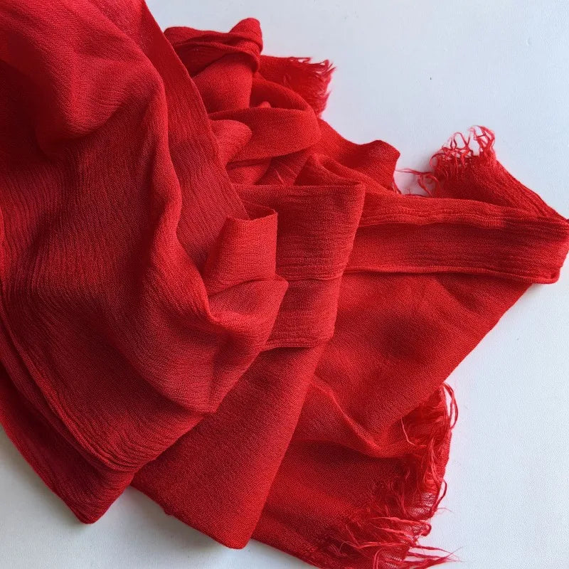 Soft Cotton-Viscose Tassel Hijab – 200x90cm Plain Headscarf (60 Colors)