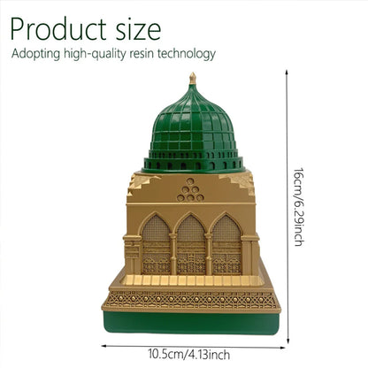 Green & Gold Mosque Replica – Islamic Architectural Decor Ornament