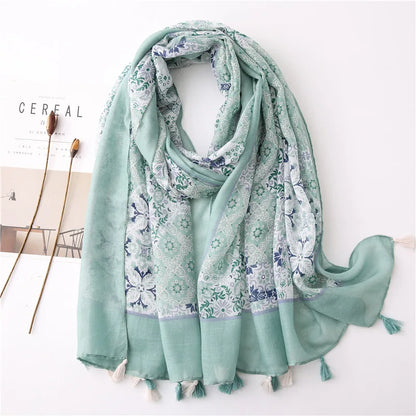 Printed Cotton Tassel Scarf – Large 180x90cm Hijab, Shawl & Beach Wrap (43 Colors)