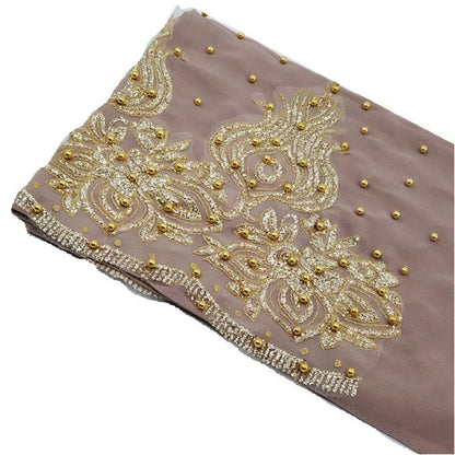 Women's Shimmer Chiffon Hijab Scarf – Gold Glitter & Bead Party Shawl