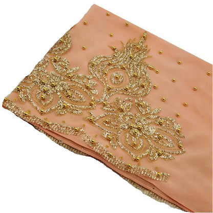 Women's Shimmer Chiffon Hijab Scarf – Gold Glitter & Bead Party Shawl