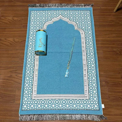 3-Piece Muslim Prayer Mat Set – Prayer Rug, Carry Bag & Tasbih Beads | Ramadan & Hajj Gift