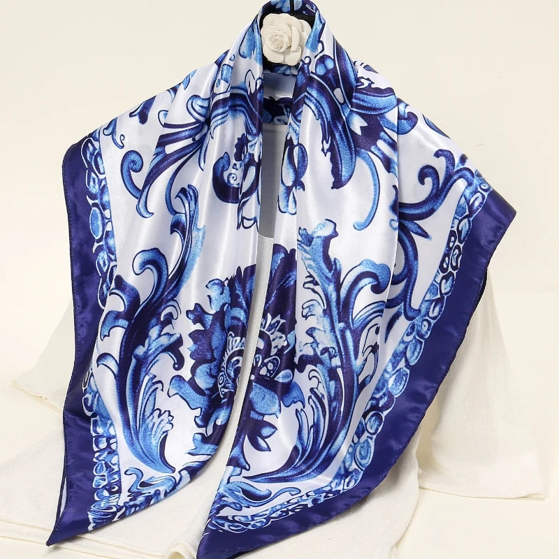Printed Satin-Feel Square Scarf – Silk-Look Hijab, Turban & Head Wrap for Women | Multiple Sizes & Prints
