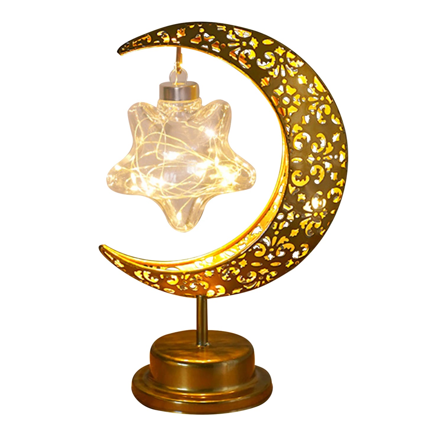 Ramadan Crescent Moon Table Lamp - Gold Hollow Night Light