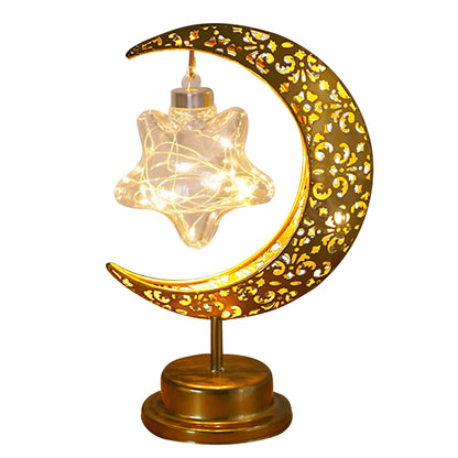 Ramadan Crescent Moon Table Lamp - Gold Hollow Night Light