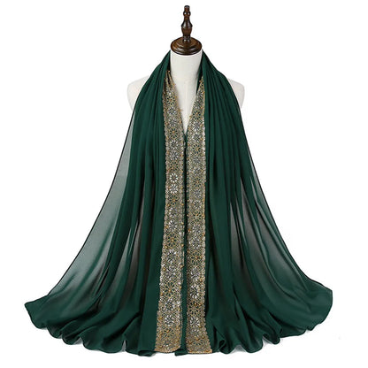 Women's Beaded Lace Chiffon Hijab Scarf – Elegant Islamic Headscarf