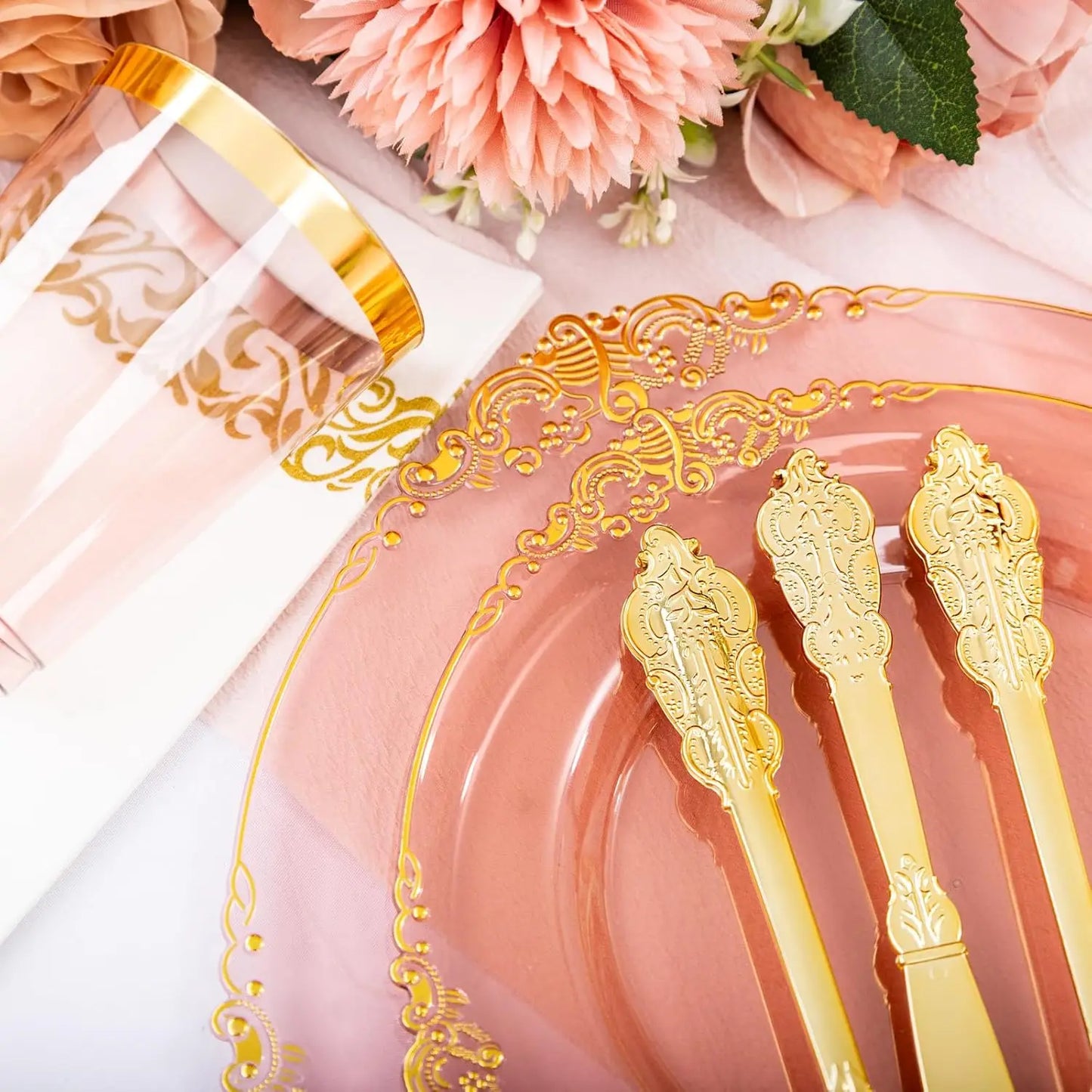 175pcs Burgundy & Gold Party Dinnerware Set – Heavy-Duty Plates for 25 Guests | Eid & Ramadan