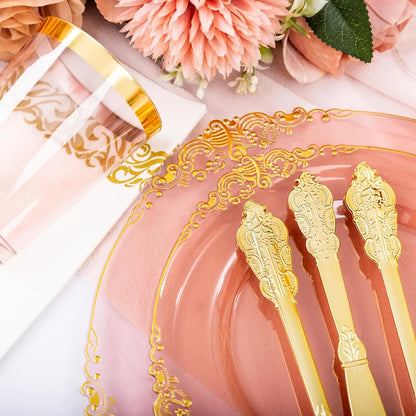 175pcs Burgundy & Gold Party Dinnerware Set – Heavy-Duty Plates for 25 Guests | Eid & Ramadan