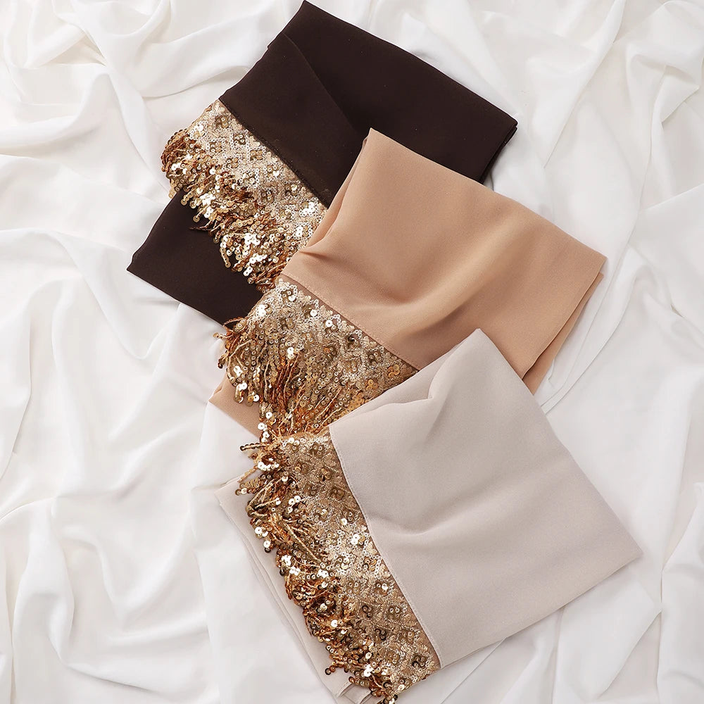 Women's Sequin Tassel Chiffon Hijab – Luxury Long Scarf & Shawl