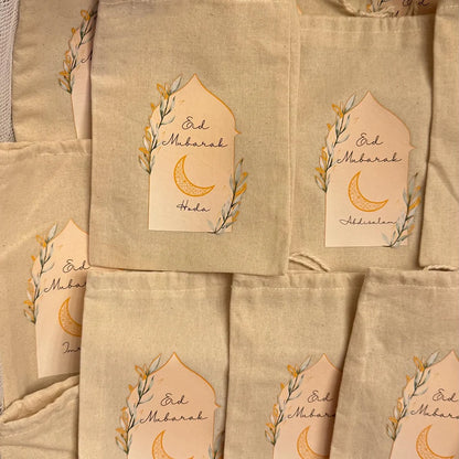 Eid Mubarak Cotton Drawstring Gift Bags – Set of 5