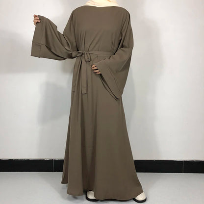 Plain Nida Abaya with Belt – Long-Sleeve Modest Dress