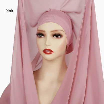 Magnetic Chiffon Hijab with Built-In Magnets & Undercap – Solid Color Easy Wear (18 Colors)