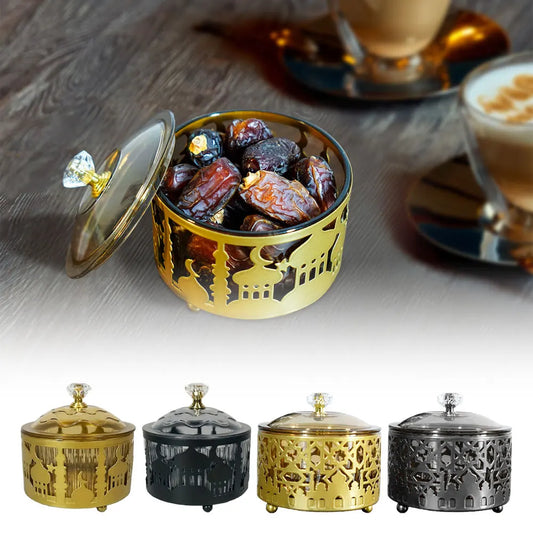 Ramadan & Eid Metal Candy Serving Tray with Decorative Lid