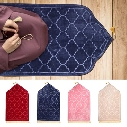 Soft Flannel Muslim Prayer Mat – Non-Slip Embossed Rug for Travel & Daily Prayer | 5 Colors