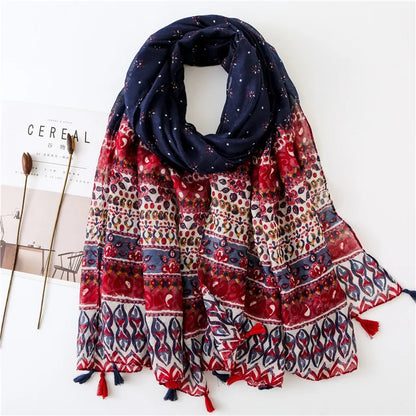 Large Printed Tassel Scarf & Shawl – Cotton Blend Hijab, Beach Wrap & Stole for Women (43 Colors)