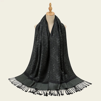 Women's Jacquard Tassel Hijab Scarf – Floral Pashmina Shawl