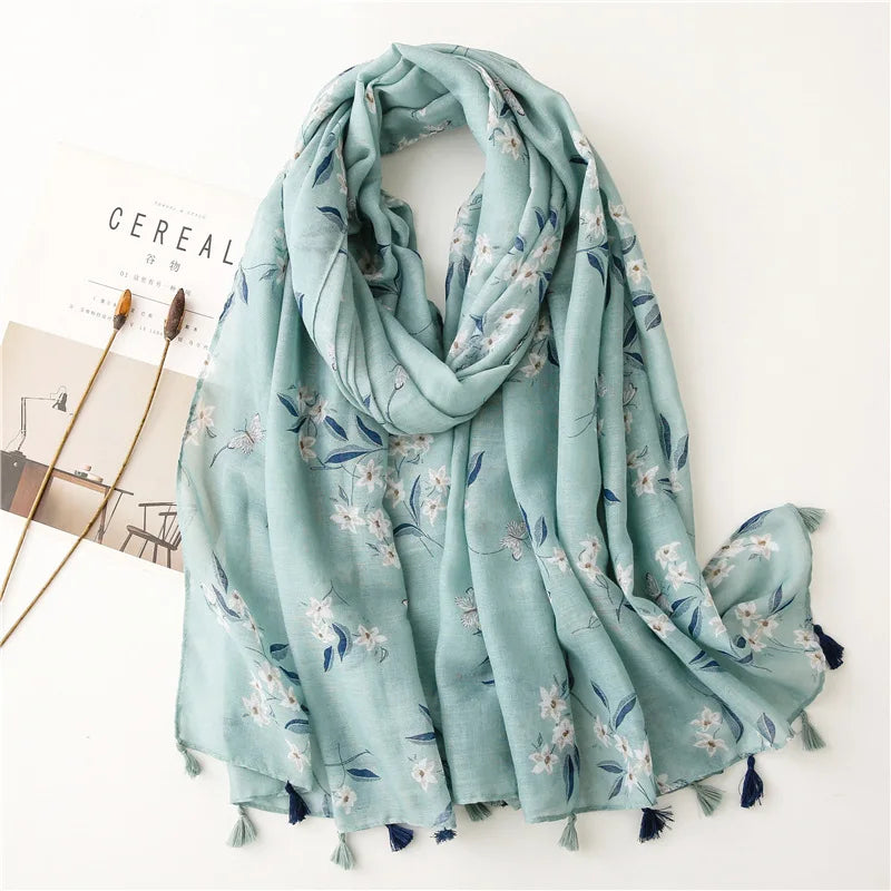 Printed Cotton Tassel Scarf – Large 180x90cm Hijab, Shawl & Beach Wrap (43 Colors)
