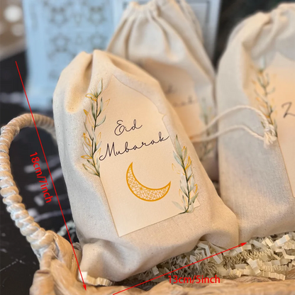 Eid Mubarak Cotton Drawstring Gift Bags – Set of 5