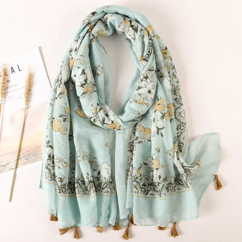 Printed Cotton Tassel Scarf – Large 180x90cm Hijab, Shawl & Beach Wrap (43 Colors)