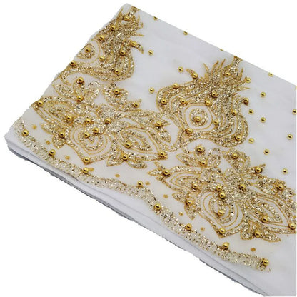 Women's Shimmer Chiffon Hijab Scarf – Gold Glitter & Bead Party Shawl