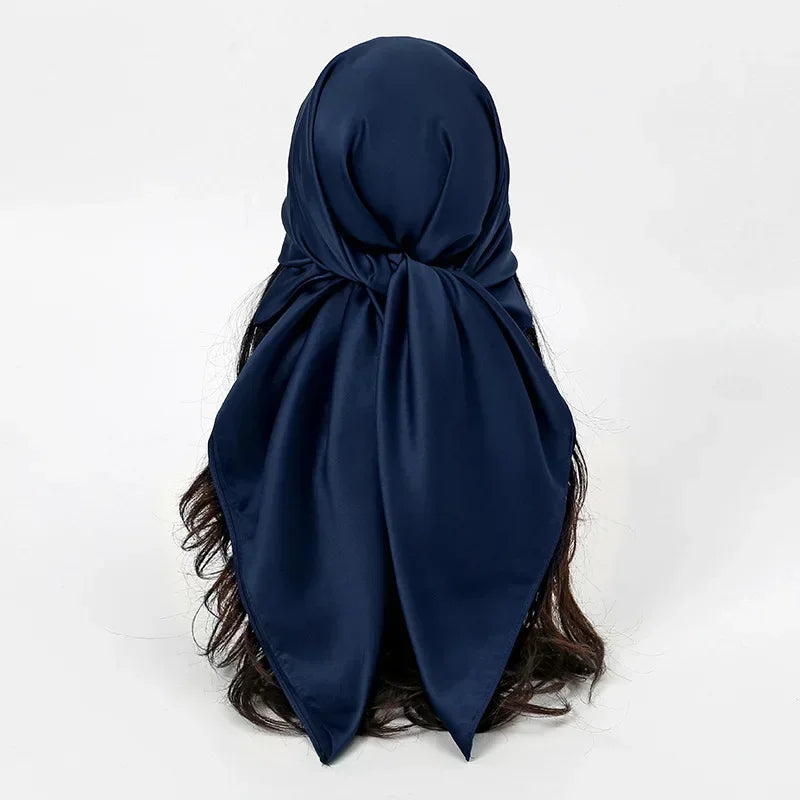 Satin Silk Square Hijab Scarf for Women | 90×90cm Shiny Solid Wrap | 32 Colors