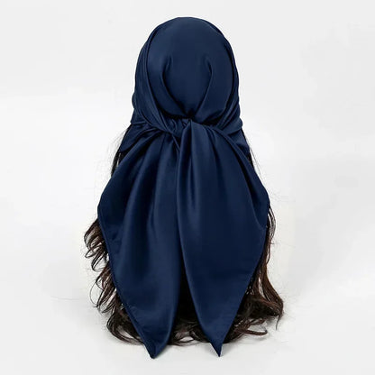 Satin Silk Square Hijab Scarf for Women | 90×90cm Shiny Solid Wrap | 32 Colors