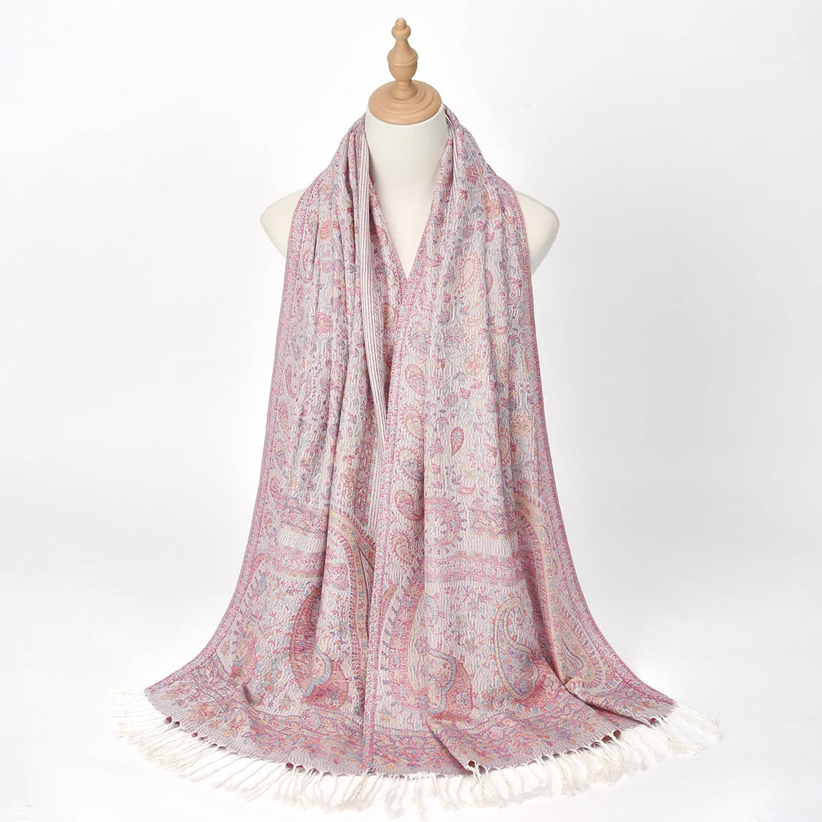 Women's Jacquard Tassel Hijab Scarf – Floral Pashmina Shawl