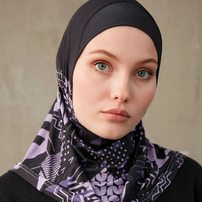 Geometric Print Inner Hijab – Stretch Instant Turban