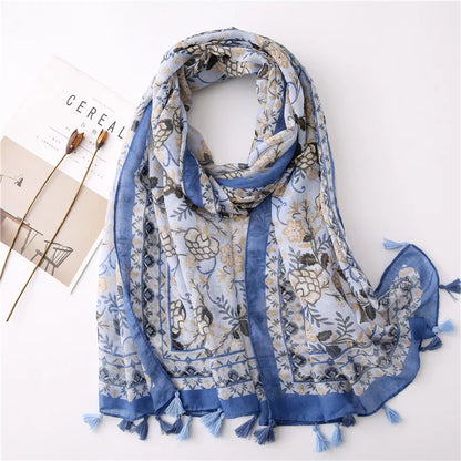 Printed Cotton Tassel Scarf – Large 180x90cm Hijab, Shawl & Beach Wrap (43 Colors)