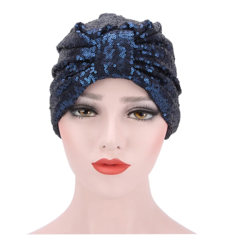 Glitter Sequin Turban Cap - Fashion Hijab Headwrap