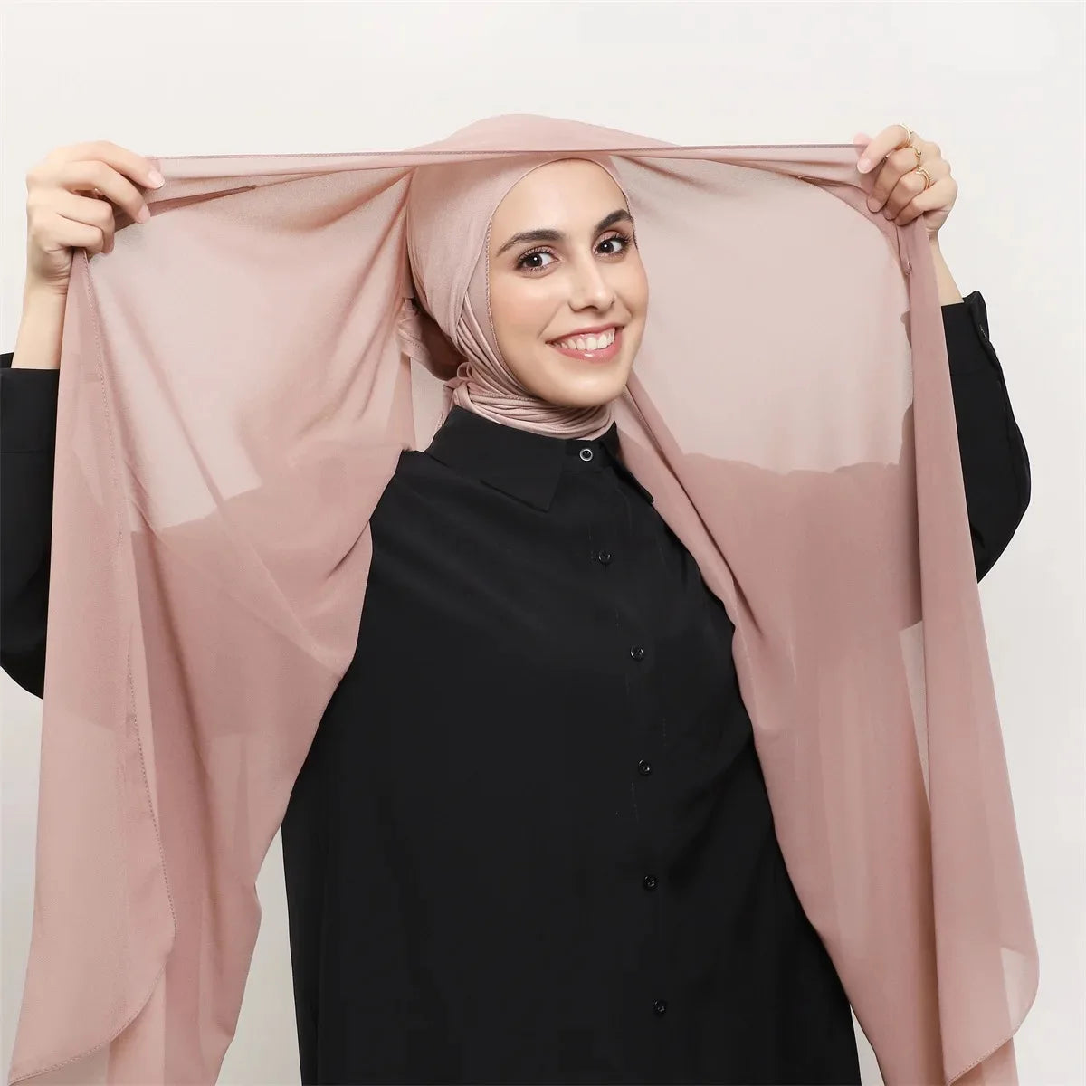 Magnetic Chiffon Hijab with Built-In Magnets & Undercap – Solid Color Easy Wear (18 Colors)