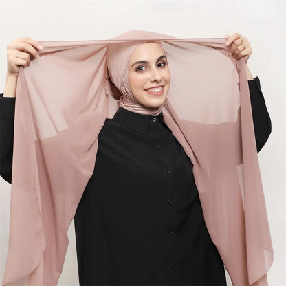 Magnetic Chiffon Hijab with Built-In Magnets & Undercap – Solid Color Easy Wear (18 Colors)