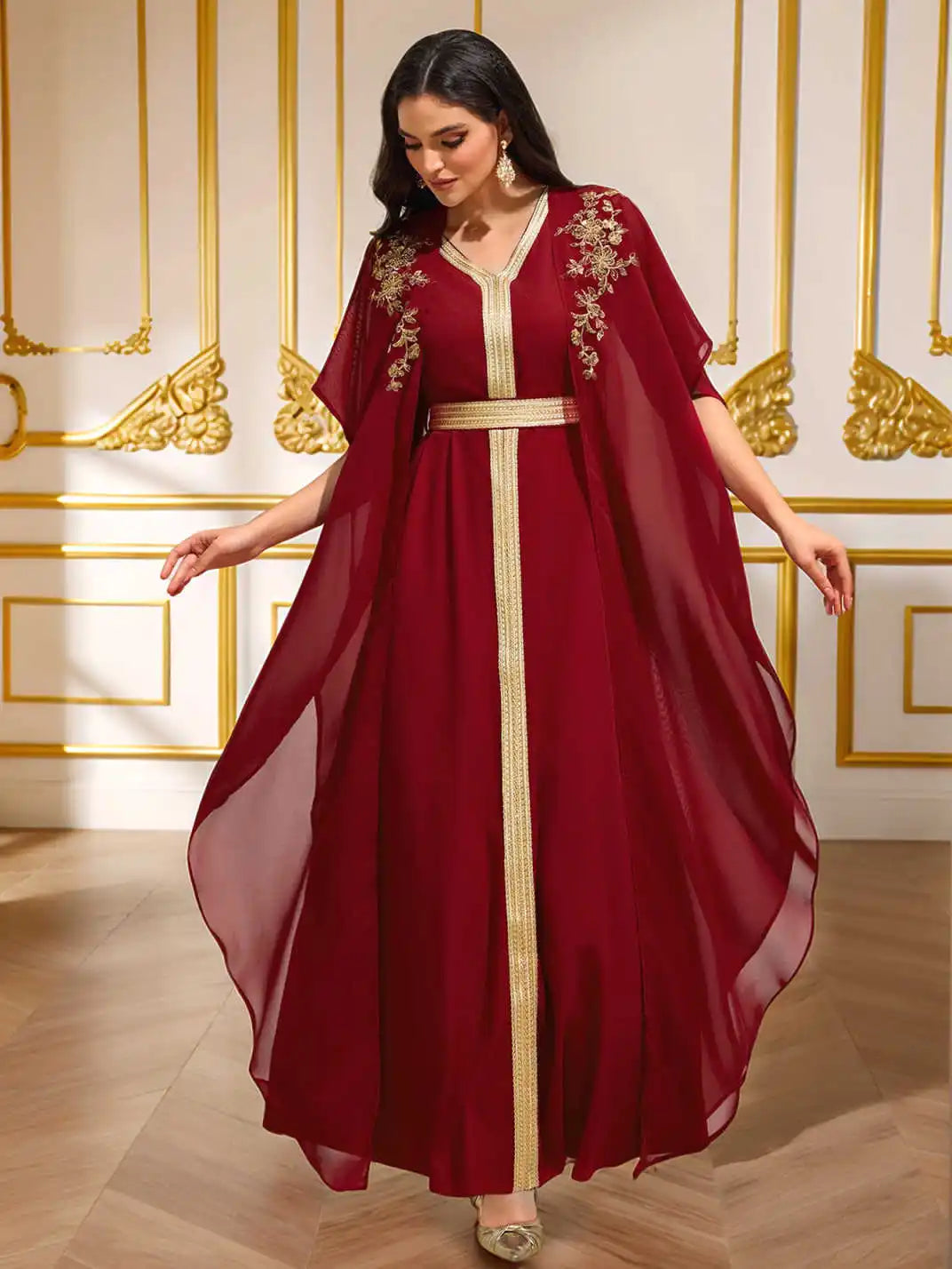 Embroidered Abaya Kaftan - Chiffon Maxi Dress