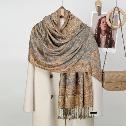 Women's Jacquard Tassel Hijab Scarf – Floral Pashmina Shawl