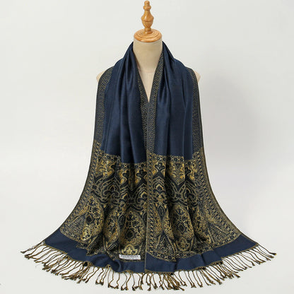 Women's Jacquard Tassel Hijab Scarf – Floral Pashmina Shawl