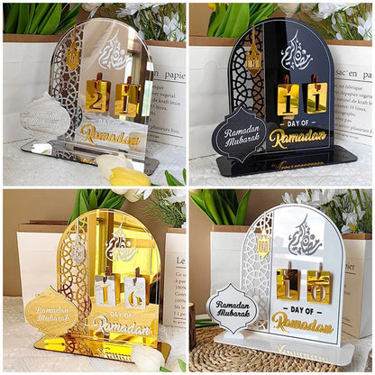Ramadan Countdown Calendar – Acrylic Eid Mubarak Ornament with Interchangeable Numbers | 11 Designs