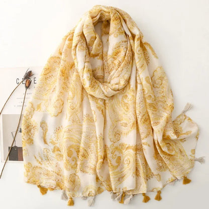 Printed Tassel Hijab Scarf & Shawl for Women | 88×180cm Bohemian Wrap | 60 Designs