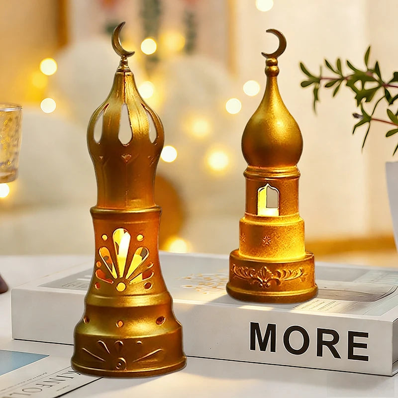 Ramadan Moon & Star LED Castle Lantern – Eid Mubarak Tabletop Decor (18 Styles)