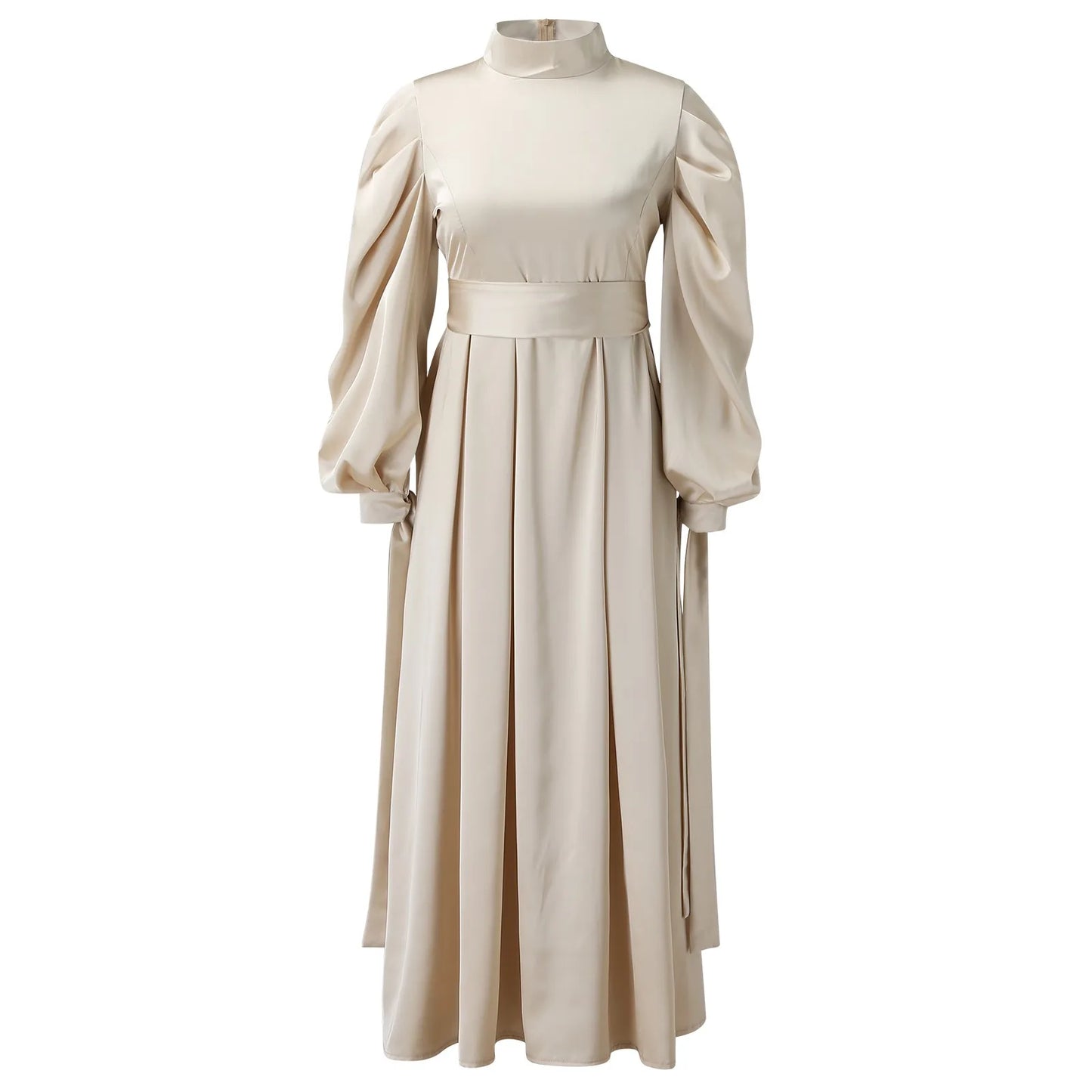 Lantern Sleeve Abaya - Belted Broadcloth Maxi Dress