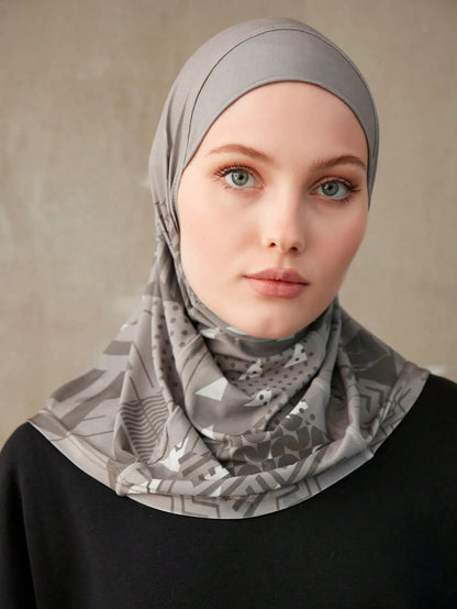 Geometric Print Inner Hijab – Stretch Instant Turban
